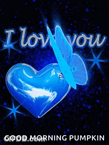 A Butterfly Is Flying Over A Blue Heart That Says I Love You GIF