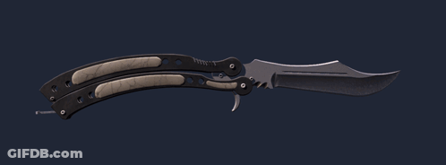 A Butterfly Knife With A Black Handle On A Dark Background GIF