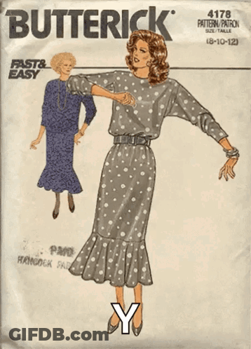 A Butterick Pattern Shows A Woman In A Dress GIF