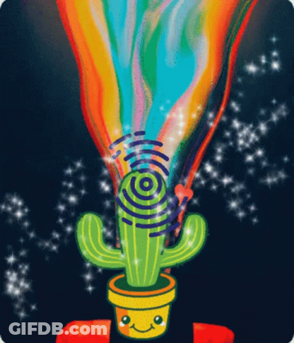 A Cactus With A Rainbow Coming Out Of It 'S Head GIF