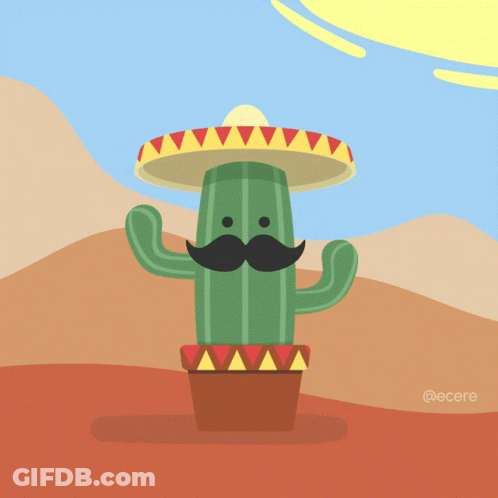 A Cactus With A Sombrero And Mustache Is In The Desert GIF