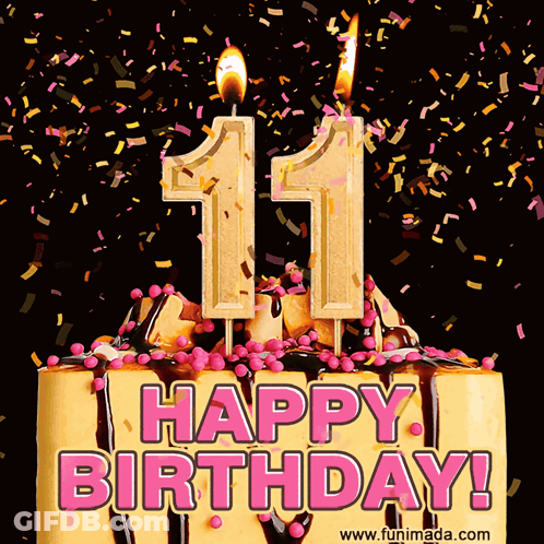 Cake Saying Happy Birthday With Number 11 Candles GIF