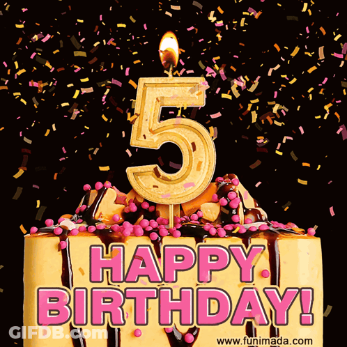 A Cake With A Candle That Says 5 On It GIF