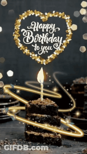 A Cake With A Lit Candle And The Words Happy Birthday To You GIF
