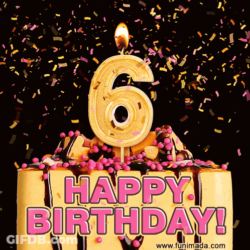 A Cake With The Number 6 On It And The Words Happy Birthday GIF