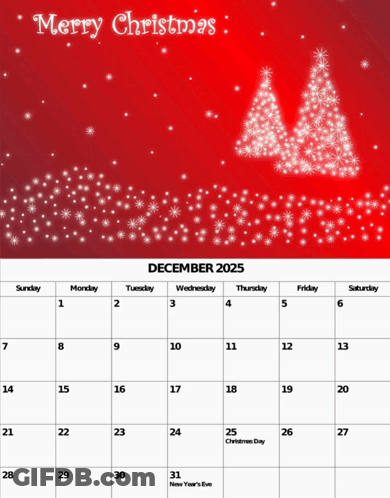 A Calendar For December With Two Christmas Trees On It GIF