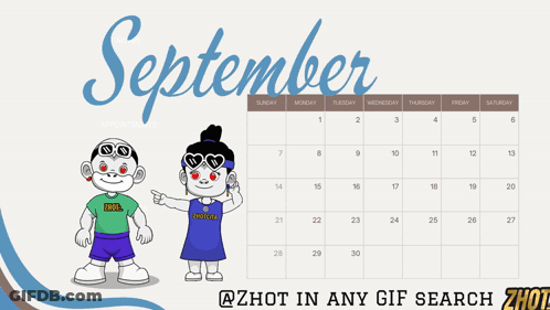 Calendar For September With Red-Eyed Boy And Girl GIF