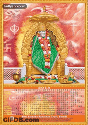 A Calendar For The Year 2013 Shows A Picture Of A Statue Of Sai Baba GIF