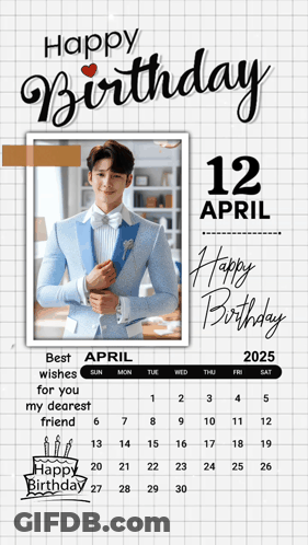 A Calendar With A Picture Of A Man And The Words Happy Birthday GIF