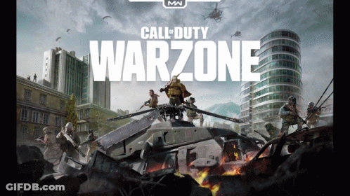 A Call Of Duty Warzone Poster With Soldiers On A Tank GIF