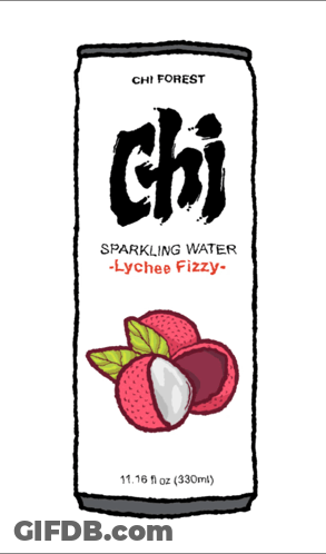 A Can Of Chi Forest Sparkling Water With Lychee Fizzy Flavor GIF