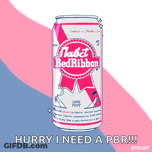 A Can Of Pabst Red Ribbon Beer With A Pink Ribbon On It GIF
