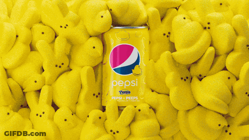 A Can Of Pepsi Is Surrounded By Peeps Candy GIF