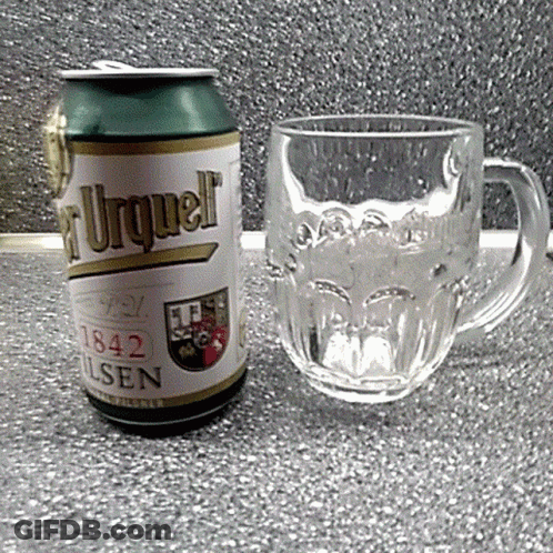 A Can Of Pilsen Beer Sits Next To A Mug GIF