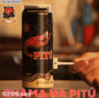 A Can Of Pitu Beer With A Shrimp On The Label GIF