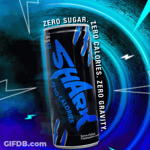 A Can Of Shark Zero Calories Is Displayed On A Blue Background GIF