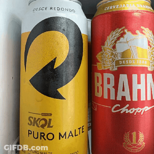 A Can Of Skol Puro Malte Sits Next To A Can Of Brahn Chopp GIF