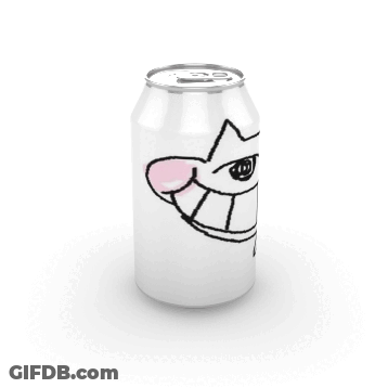 A Can Of Soda With A Drawing Of A Cat On It GIF