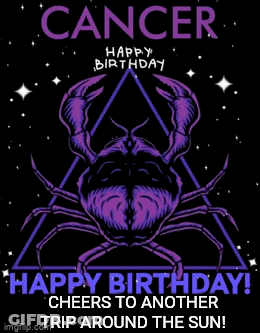 A Cancer Birthday Card With A Purple Crab On It GIF