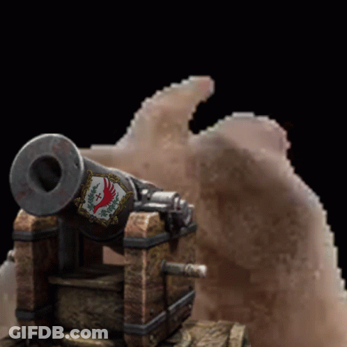 A Cannon With A Coat Of Arms On It Is In Front Of A Black Background GIF