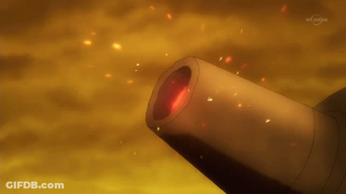 A Cannon With A Red Light Coming Out Of It Is Shown In A Tv Show GIF