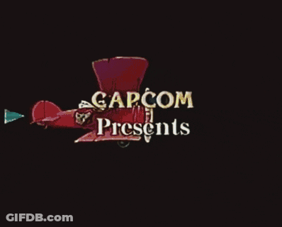 A Capcom Presents Sign With A Cartoon Character GIF