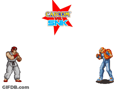A Capcom Vs Snk Logo With A Cartoon Character Fighting GIF