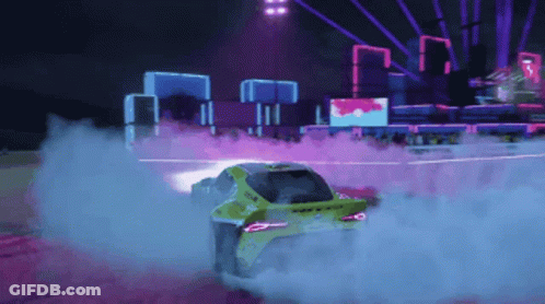 A Car Is Drifting On A Track With A Purple Background GIF