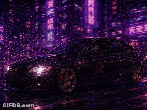 A Car Is Driving Down A Road With Hearts Coming Out Of It And The Words Drive-By Loving GIF
