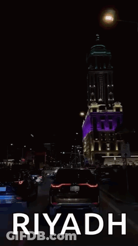 A Car Is Driving Down A Street With Riyadh Written On The Bottom GIF