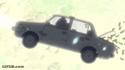 A Car Is Flying Through The Air In Front Of The Moon GIF