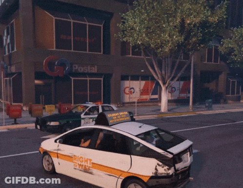 A Car That Says Right Of Way On The Side Of It GIF