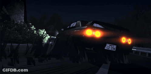A Car With A License Plate That Says 32-34 Is Driving Down A Dark Road GIF