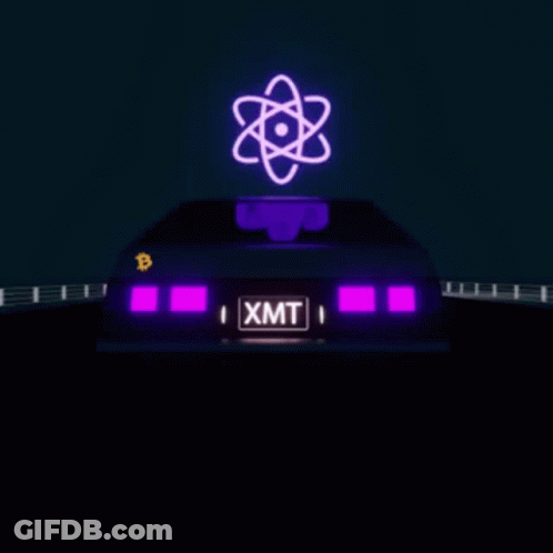 A Car With A Purple License Plate That Says Xmt Is Driving Down A Road At Night . GIF