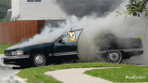 A Car With Smoke Coming Out Of It And The Hashtag #Werpablo On The Bottom Right GIF