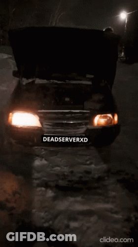 A Car With The Hood Open Has Deadserverxd Written On The Front Bumper GIF