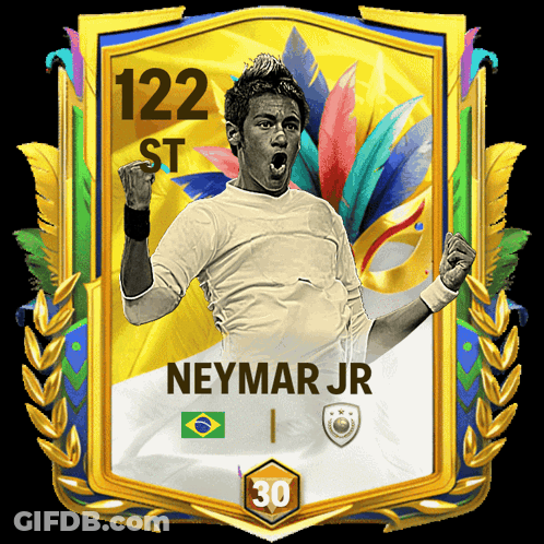 A Card Of A Soccer Player Named Neymar Jr With The Number 30 GIF