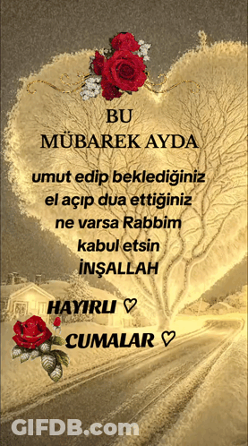 A Card That Says Bu Mubarek Ayda With A Heart Shaped Tree And Red Roses GIF