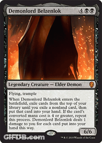 A Card That Says Demonlord Belzenlok Legendary Creature - Elder Demon GIF