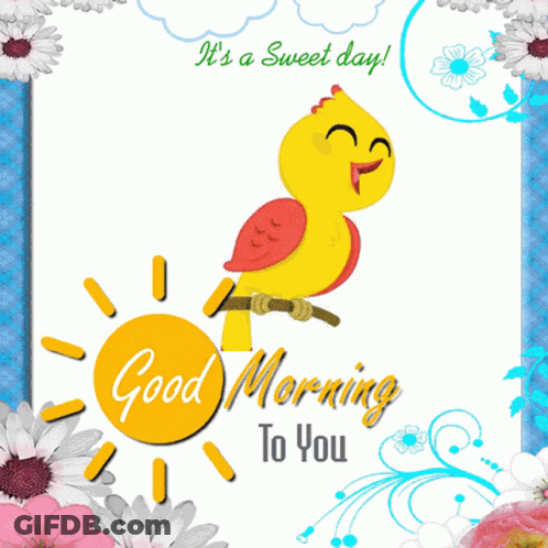 Good Morning Card With Yellow Bird On Branch GIF