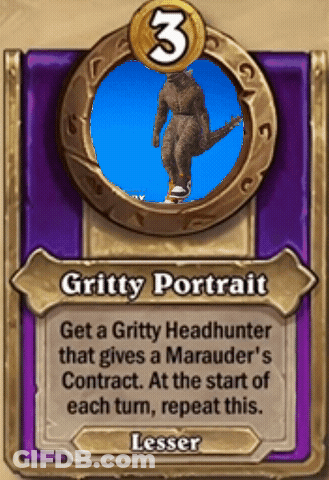 A Card That Says Gritty Portrait With A Picture Of A Monster GIF