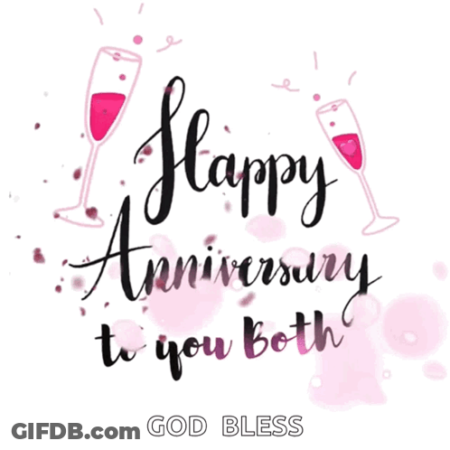 A Card That Says Happy Anniversary To You Both With Two Glasses Of Wine GIF