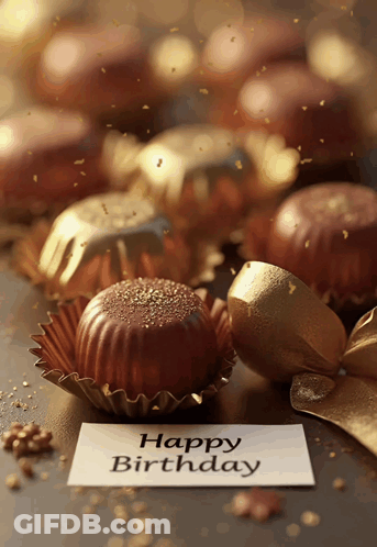 A Card That Says Happy Birthday Is Next To A Chocolate GIF
