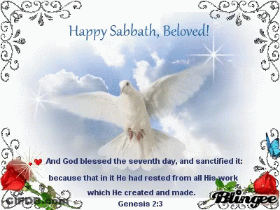 A Card That Says Happy Sabbath Beloved With A Dove In The Sky GIF