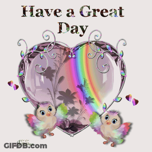 A Card That Says Have A Great Day With Two Birds GIF