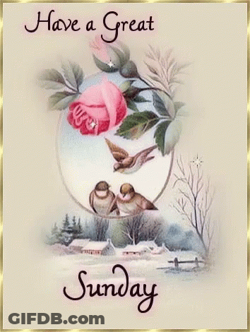 A Card That Says Have A Great Sunday With Birds And A Rose GIF