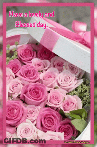 A Card That Says Have A Lovely And Blessed Day With Pink Roses GIF