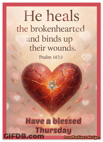A Card That Says He Heals The Brokenhearted And Binds Up Their Wounds From Psalm 147 3 GIF