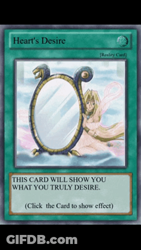 A Card That Says Heart 'S Desire Has A Picture Of A Mirror On It GIF