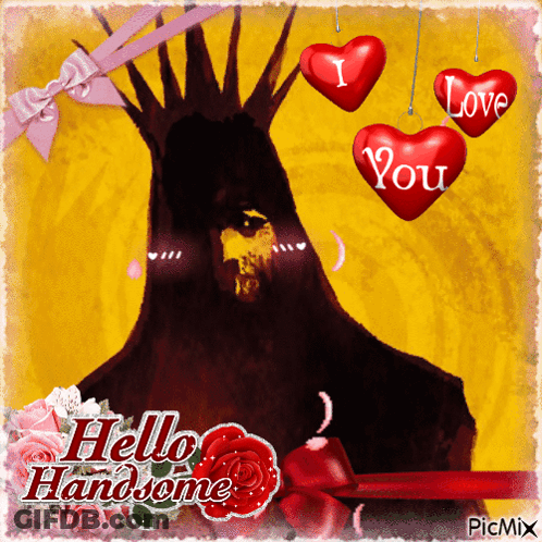 A Card That Says Hello Handsome With A Bird And Hearts GIF